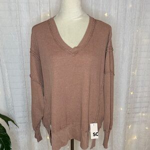 SO Women's V-Neck Oversized Sweater in Warm Brown